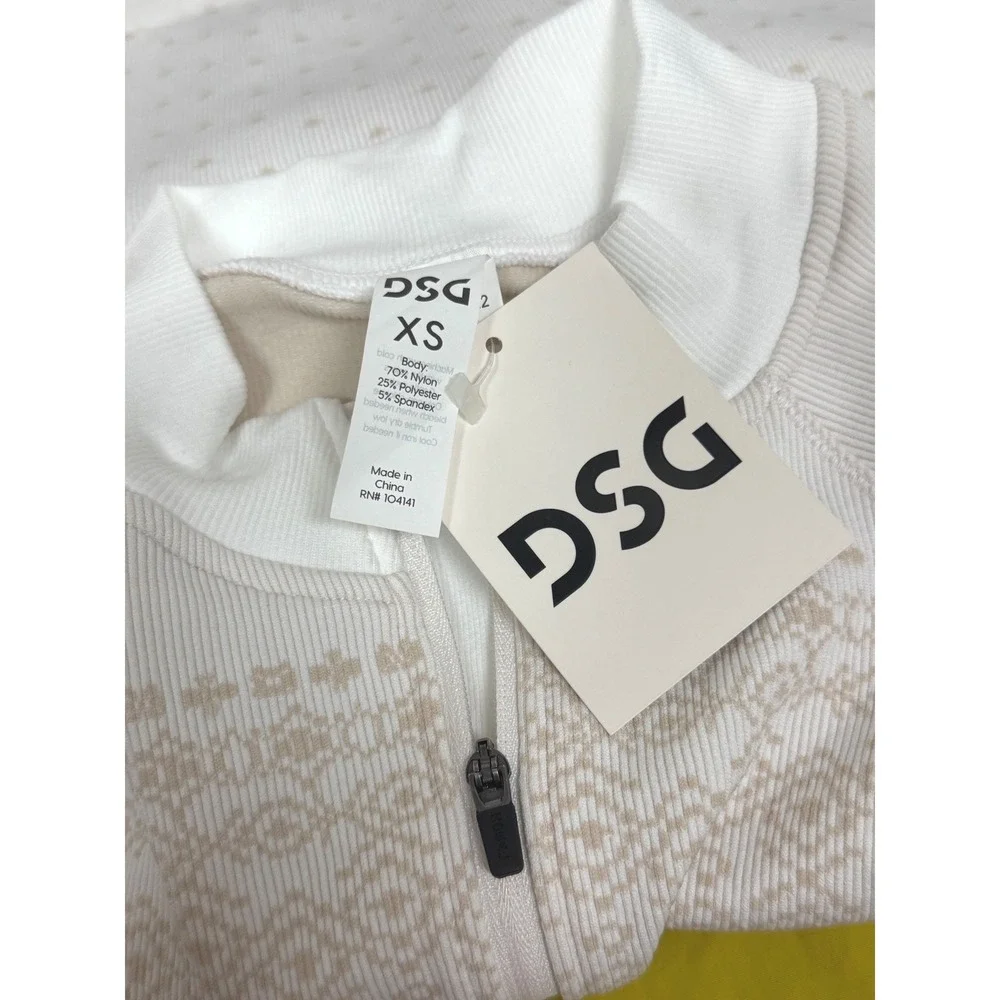 DSG Momentum Seamless 1/4 Zip Womens XS Pure White Fair Isle Pullover DAW24322